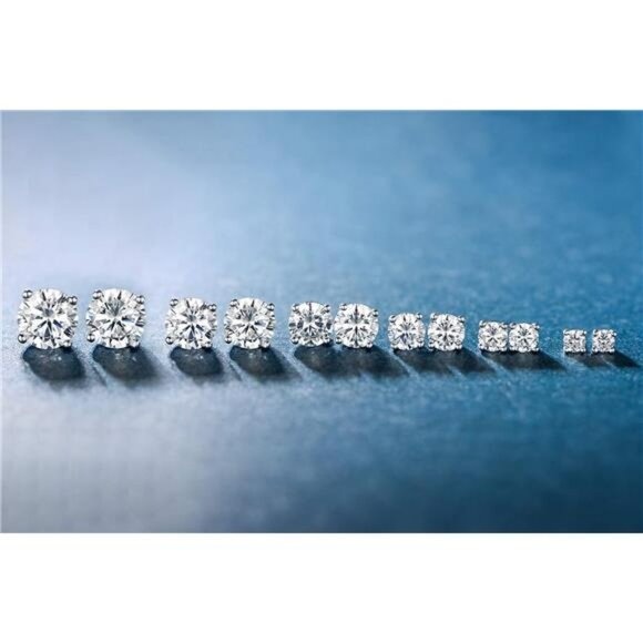6 Pair CZ Stud Earrings Set 18K White Gold Plated Round Clear for Men Women - Picture 4 of 7